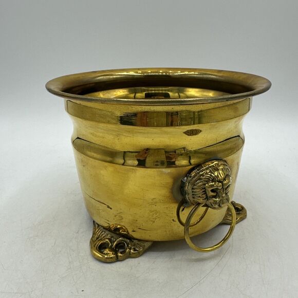 Small Brass Planter Pot Jardiniere Container Footed Lion 5.5” - Picture 8 of 13